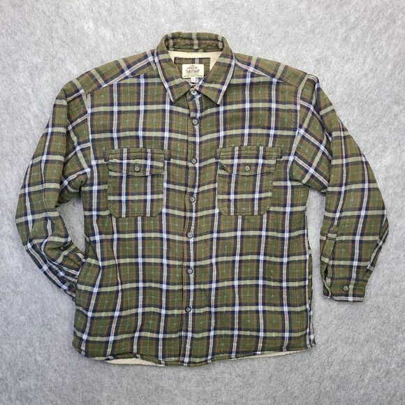 Levis  Sherpa Lined Flannel Shirt Men's‎ L Shacket Jacket Green Plaid Workwear - Picture 1 of 10